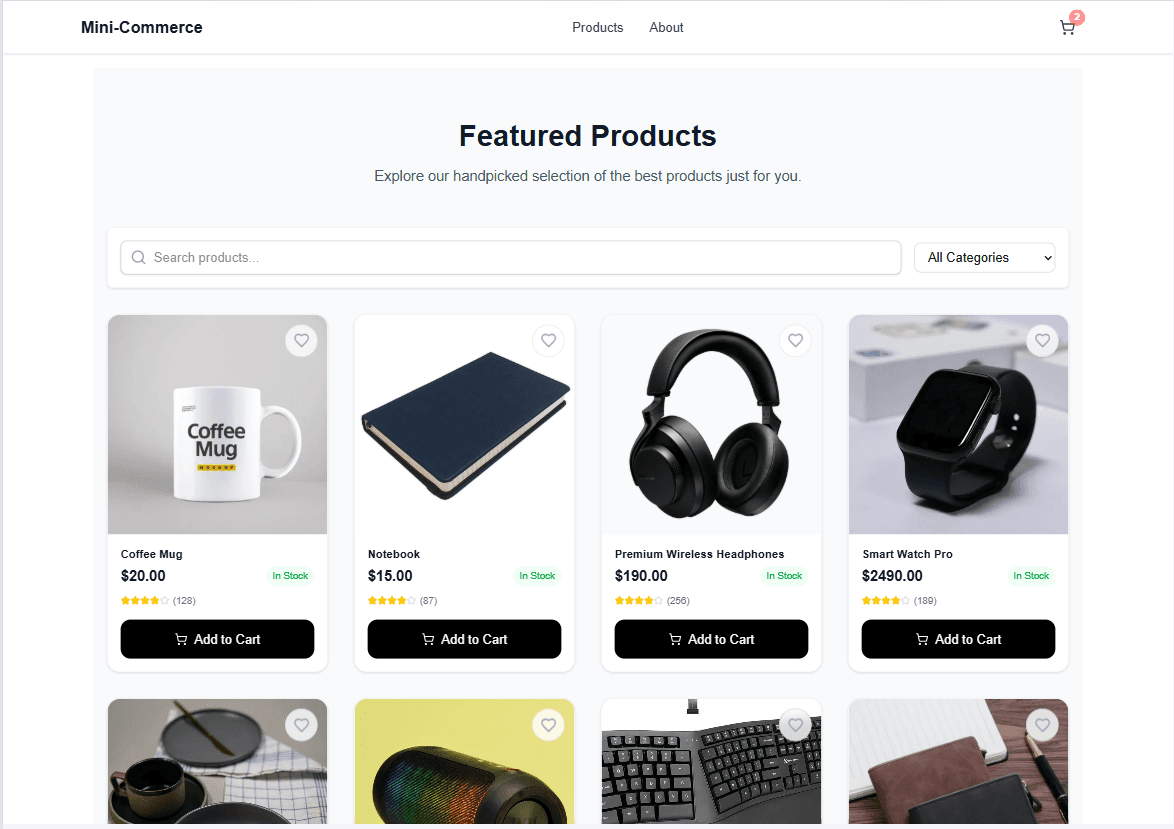 Mini-Commerce product page screenshot
